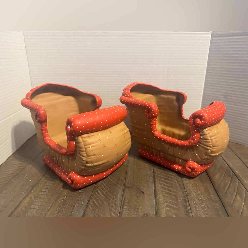 Vintage Kimple Mold Ceramic Sleigh Set - Hand Painted Polka Dot
